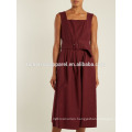 Burgundy Pleated Sleeveless Cotton Dress OEM/ODM Manufacture Wholesale Fashion Women Apparel (TA7110D)